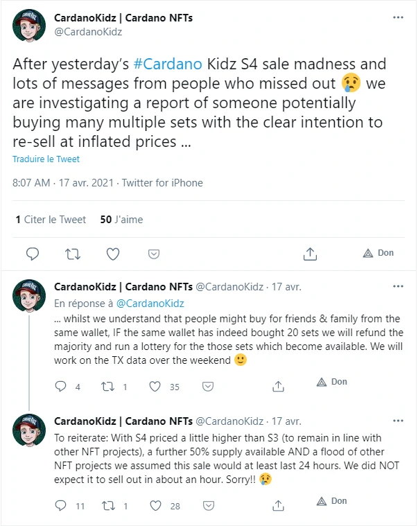 Problèmes CardanoKidz ventes